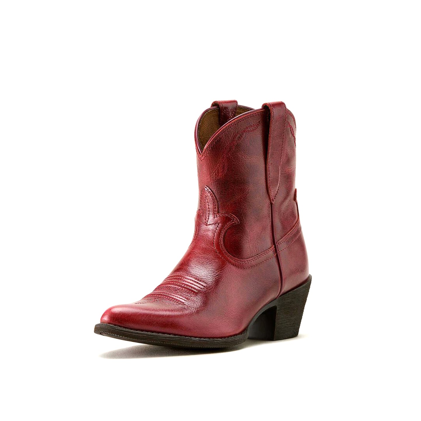 Cognac Almond-Toe Stitch Ankle Cowgirl Boots