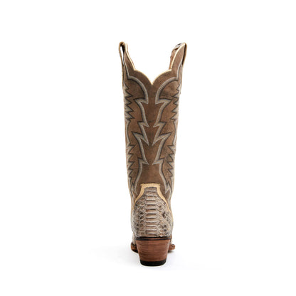 Contrast Brown and Snakeskin Snip-Toe Embroidery Wide Calf Knee High Cowgirl Boots