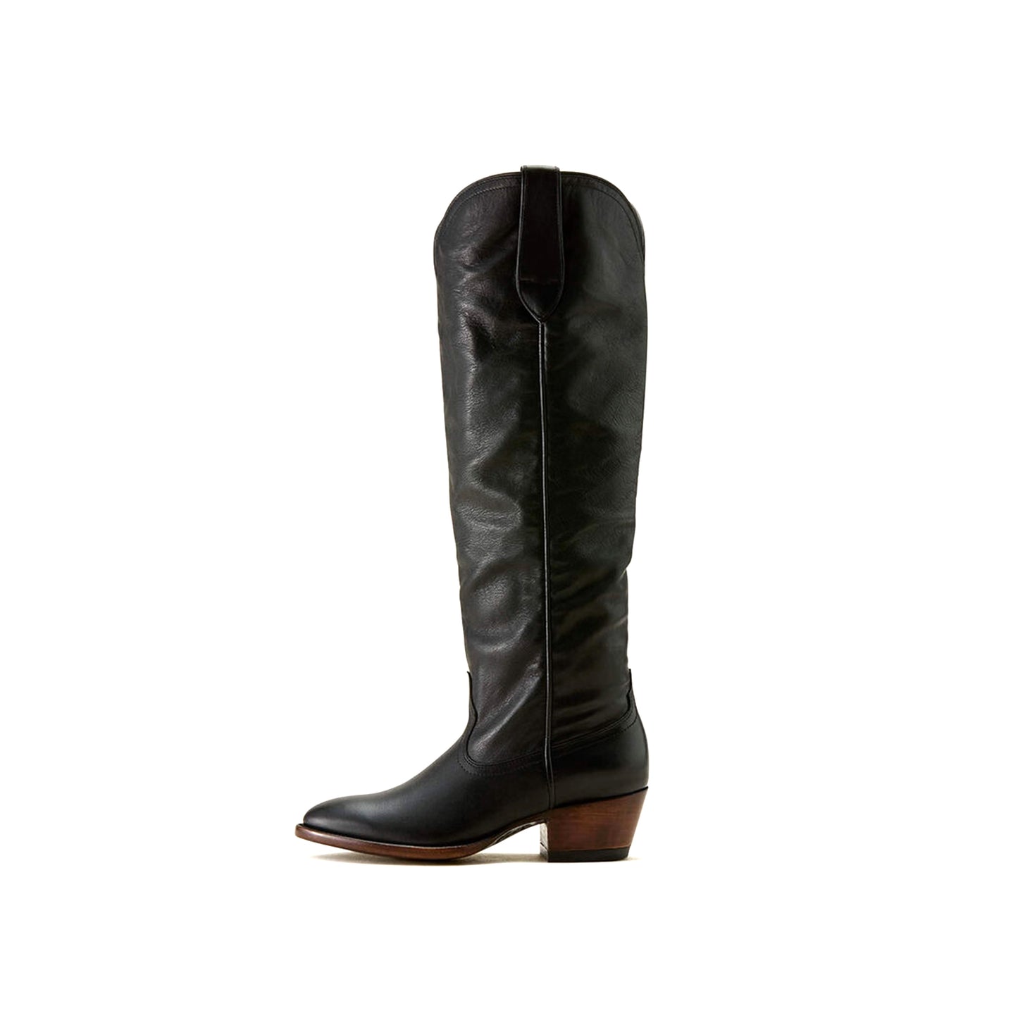 Black Round-Toe Simple Wide Calf Knee High Cowgirl Boots