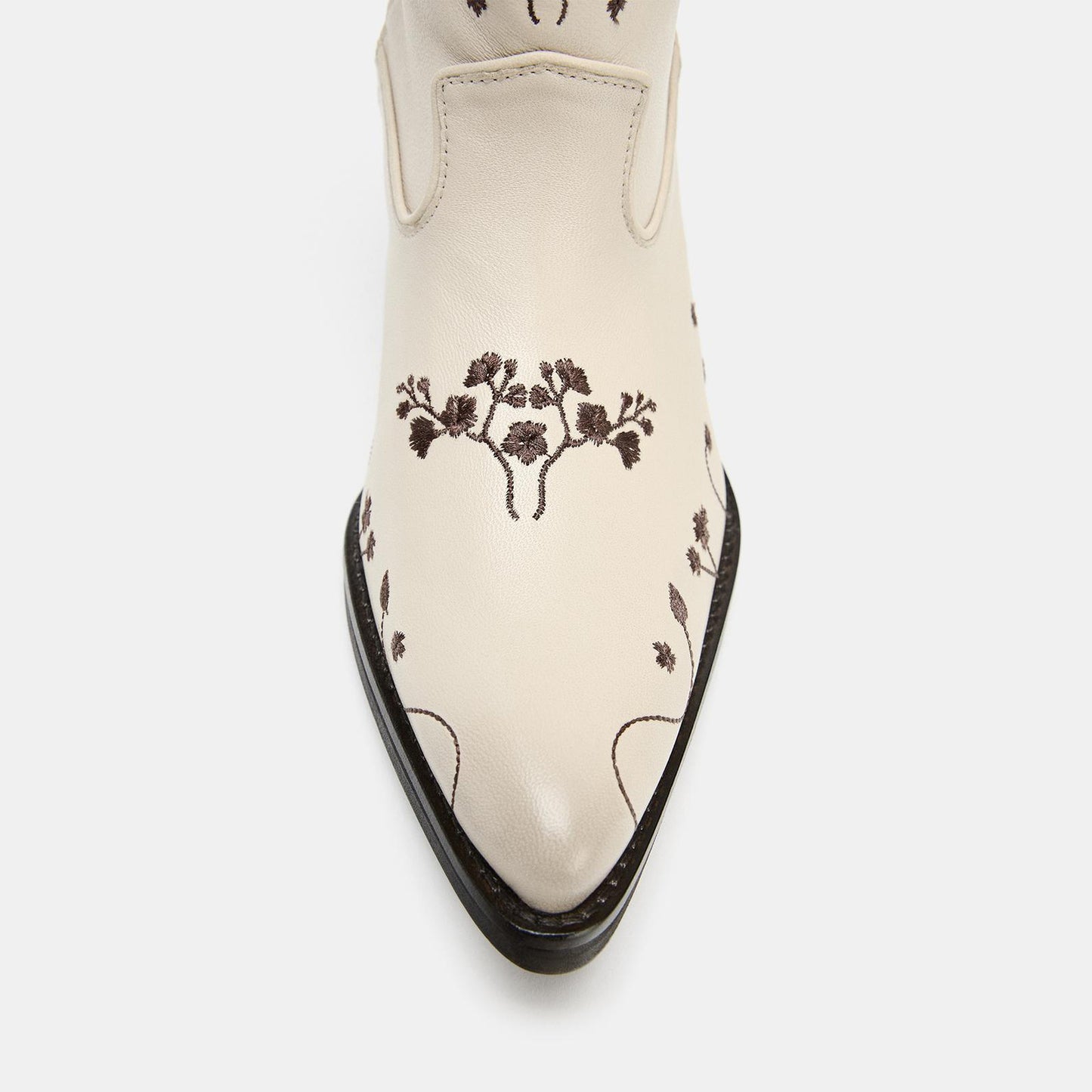 Ivory Almond-Toe Florals Embroidery Ankle Chic Cowgirl Boots