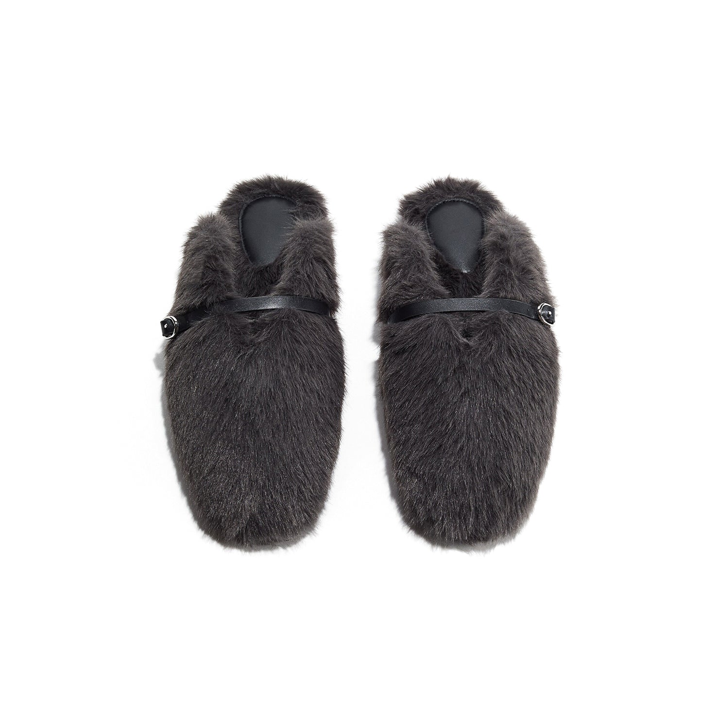 Dark Gray Plush Square-Toe Bridge Strap Sandal Flats