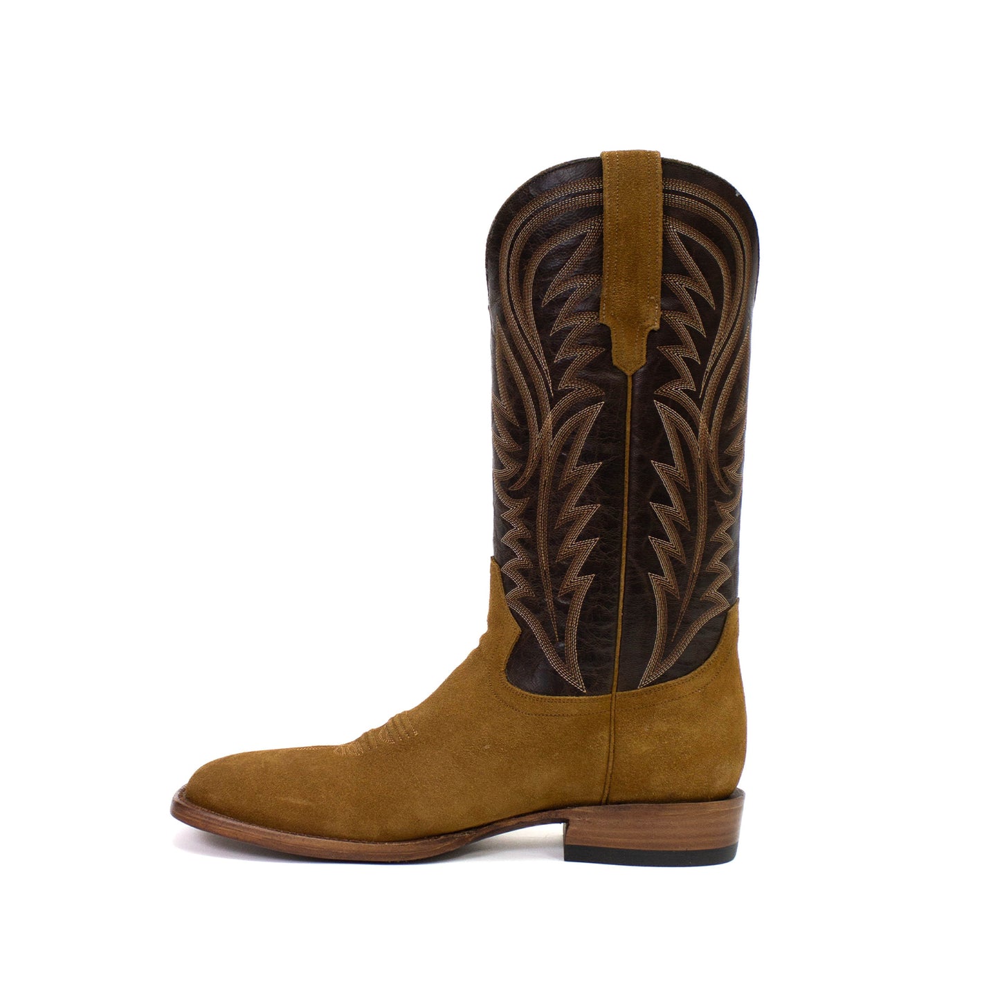 Contrast Black And Cognac Square-Toe Embroidery Mid Calf Cowgirl Boots
