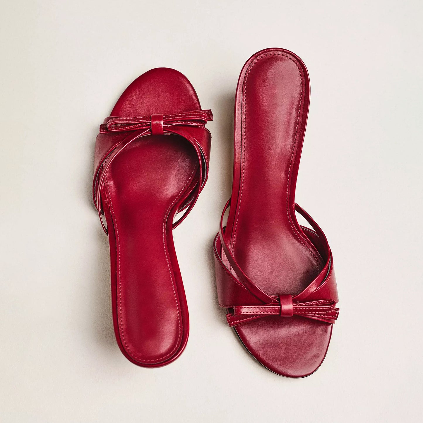 Red Peep Round-Toe Front Knot Strappy Backless Chic Kitten Heels