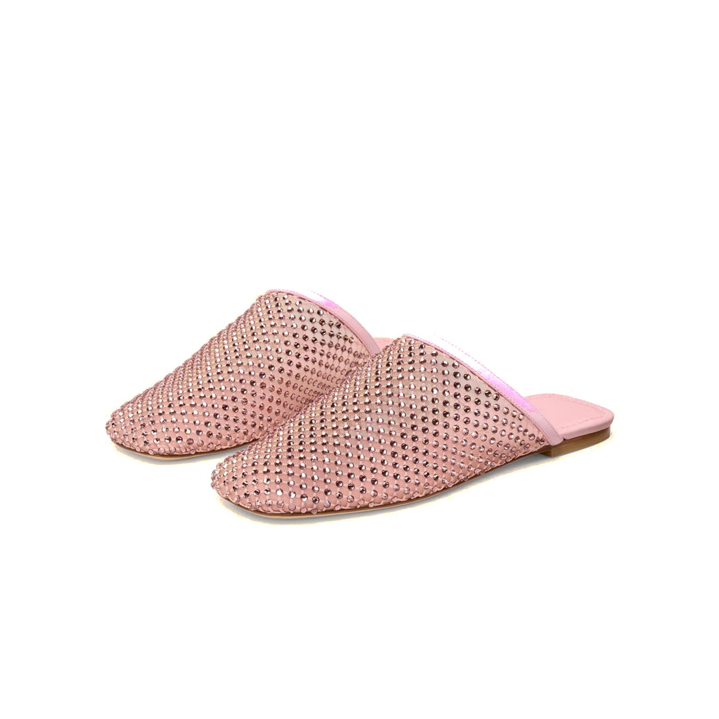 Pink Mesh With Rhinestones Square-Toe Backless Flats