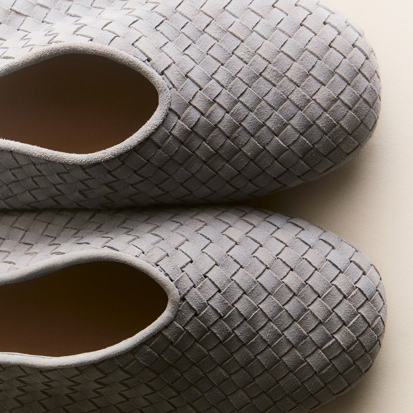 Gray- Blue Woven Faux Suede Square-Toe Slip-On Classic Ballet Flats