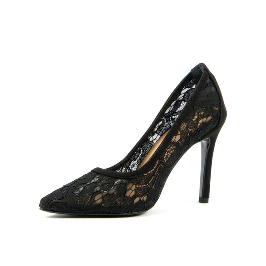 Black Lace Mesh Pointed-Toe Slip-On Classic Pumps High Heels