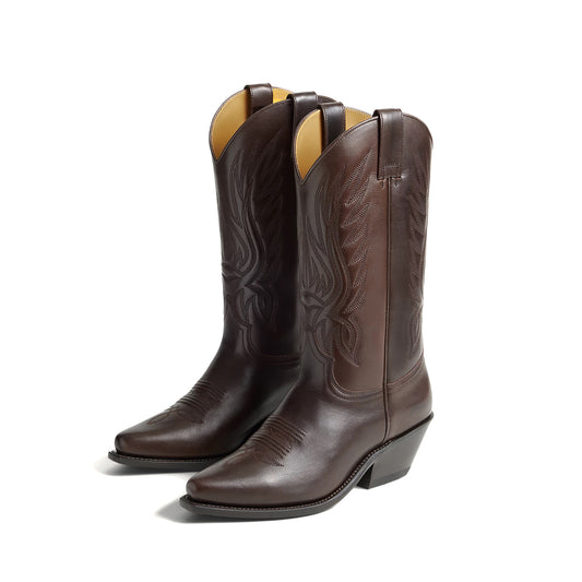 Chocolate Snip-Toe Chic Embroidery Western Mid Calf Cowgirl Boots