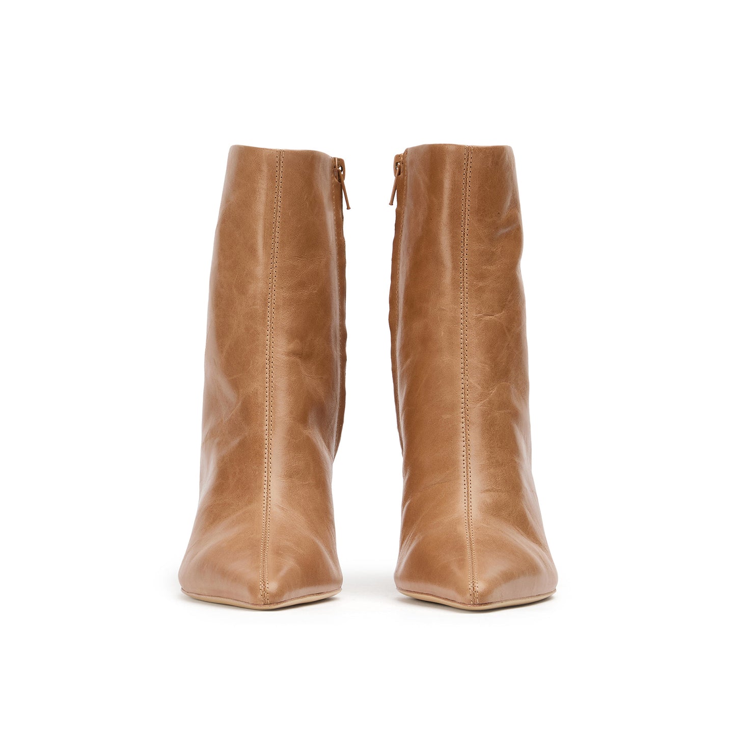 Vintage Tan Pointed-Toe Full-Zip Sleek Ankle Stiletto Boots