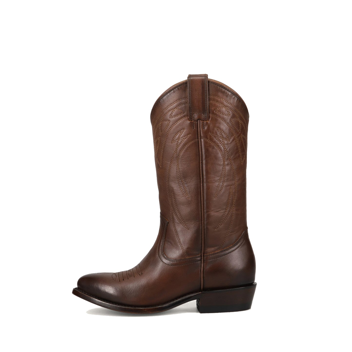 Dark Brown Almond-Toe Chic Embroidery Western Mid Calf Cowgirl Boots