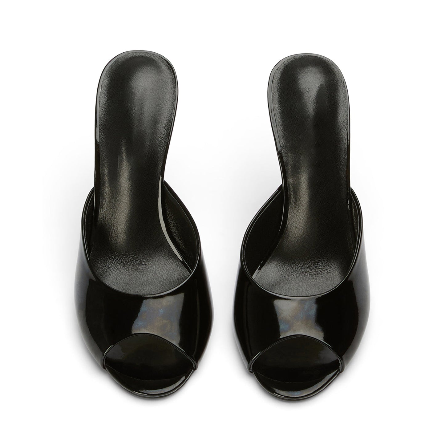 Patent Black Peep Round-Toe Slip-On Backless Stiletto High Heels