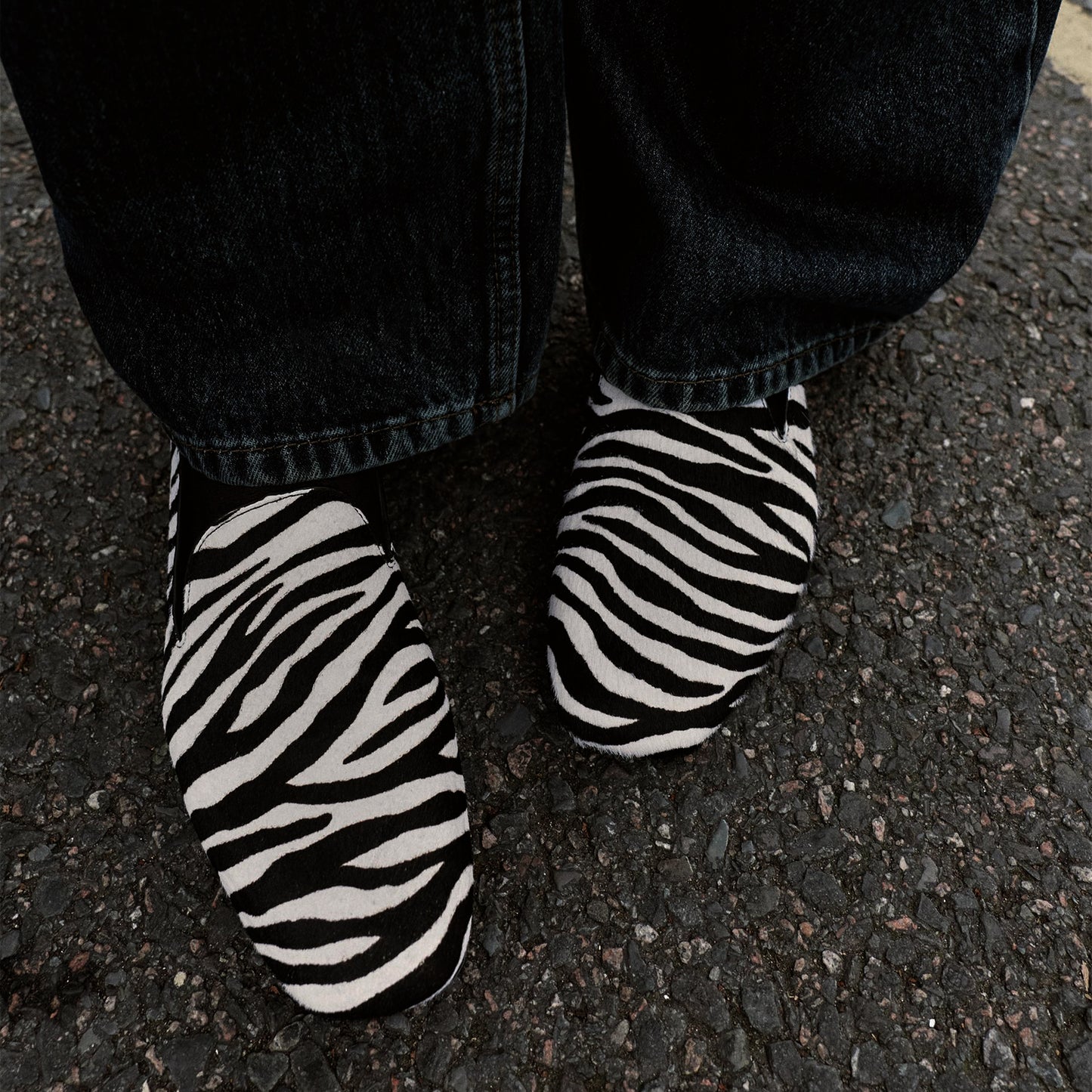 Zebra Print Pony Hair Square-Toe Classic Flats