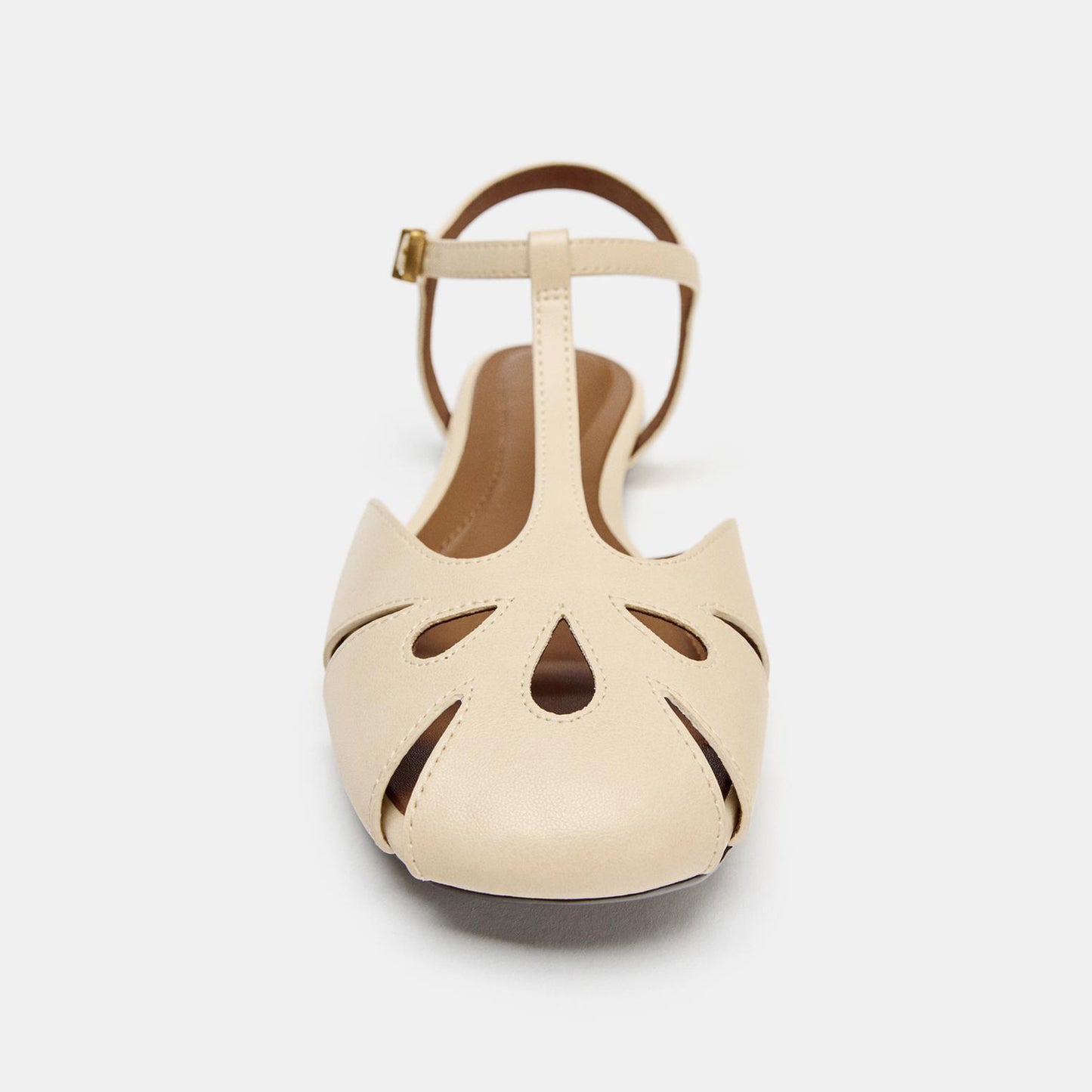 Off White Square-Toe Ankle Strap Fisherman-Style Sandals Flats