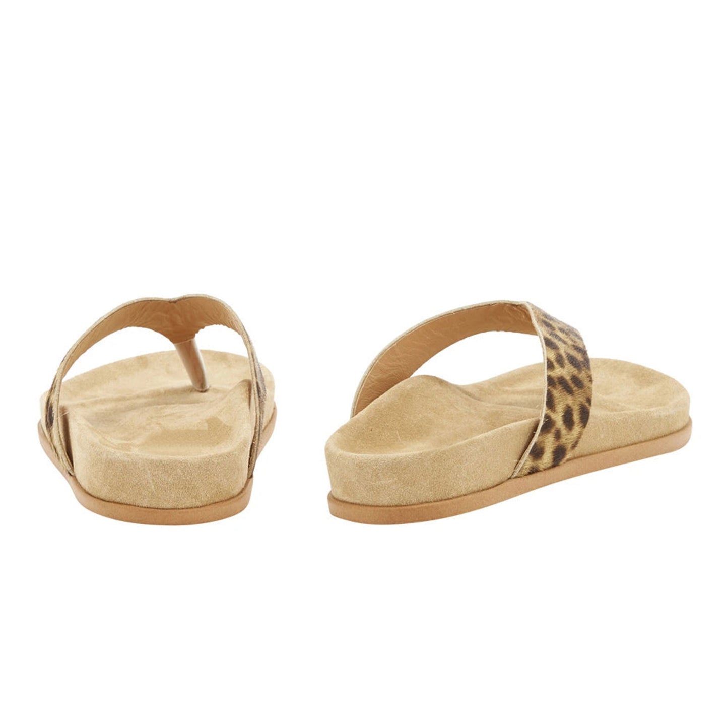 Leopard Pattern Pony Hair Square-Toe Chic Flip-Flops Flats