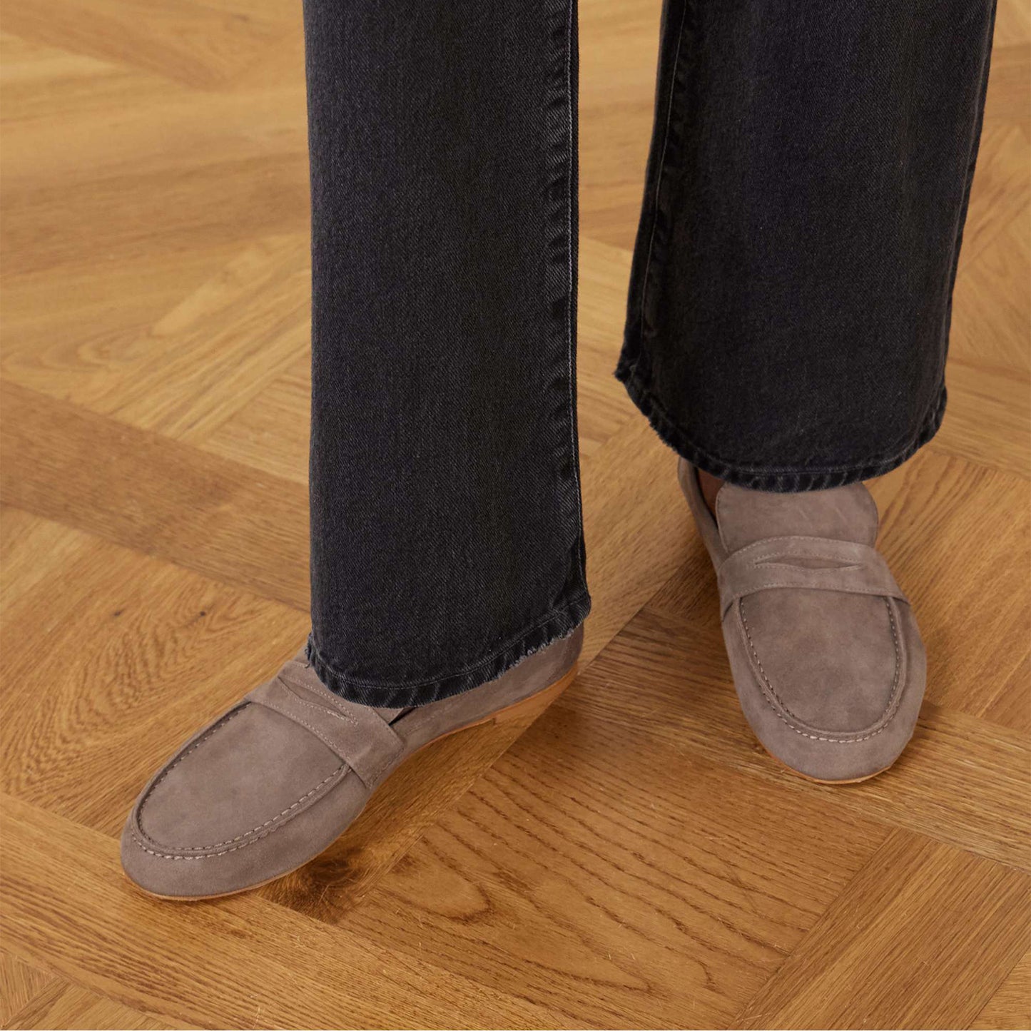 Taupe Faux Suede Round-Toe Slip-On Chic Loafers Flats