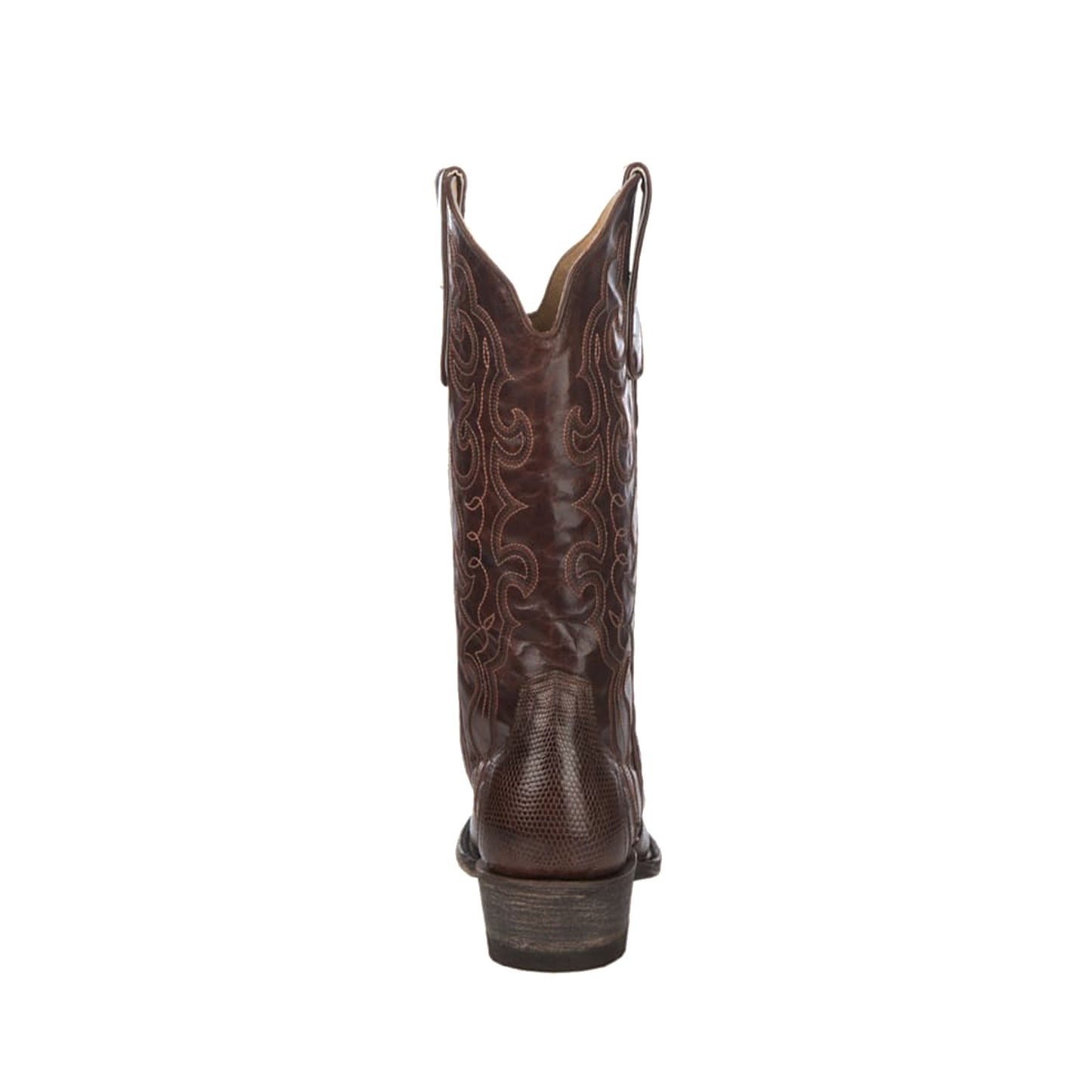 Chocolate Contrast Vegan Leather And Lizard Print Snip-Toe Embroidery Classic Mid Calf Cowgirl Boots