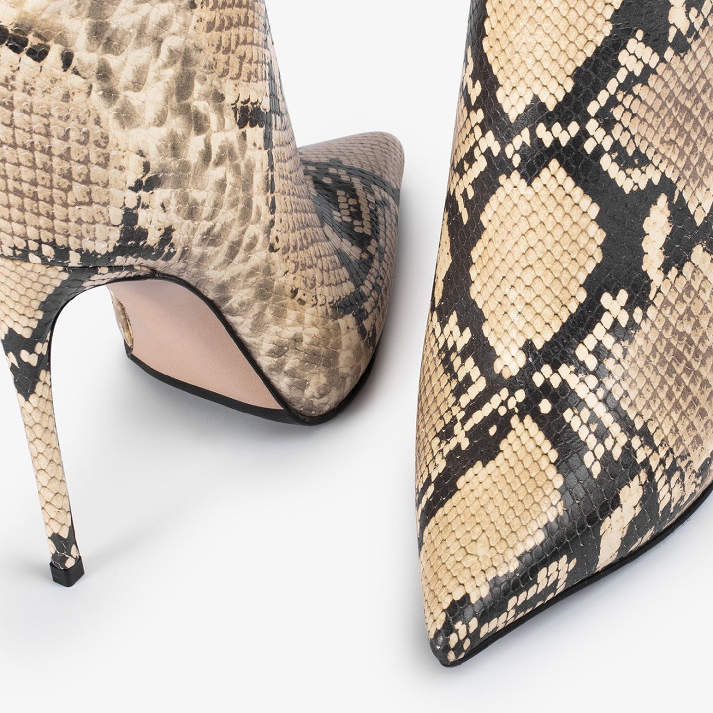 Snakeskin Pointed-Toe Simple Full-Zip Ankle Stiletto Boots