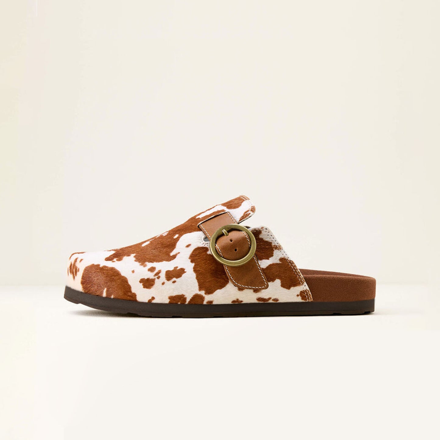 Cow Pattern Pony Hair And Cow Suede Square-Toe Backless Chic Mules Flats