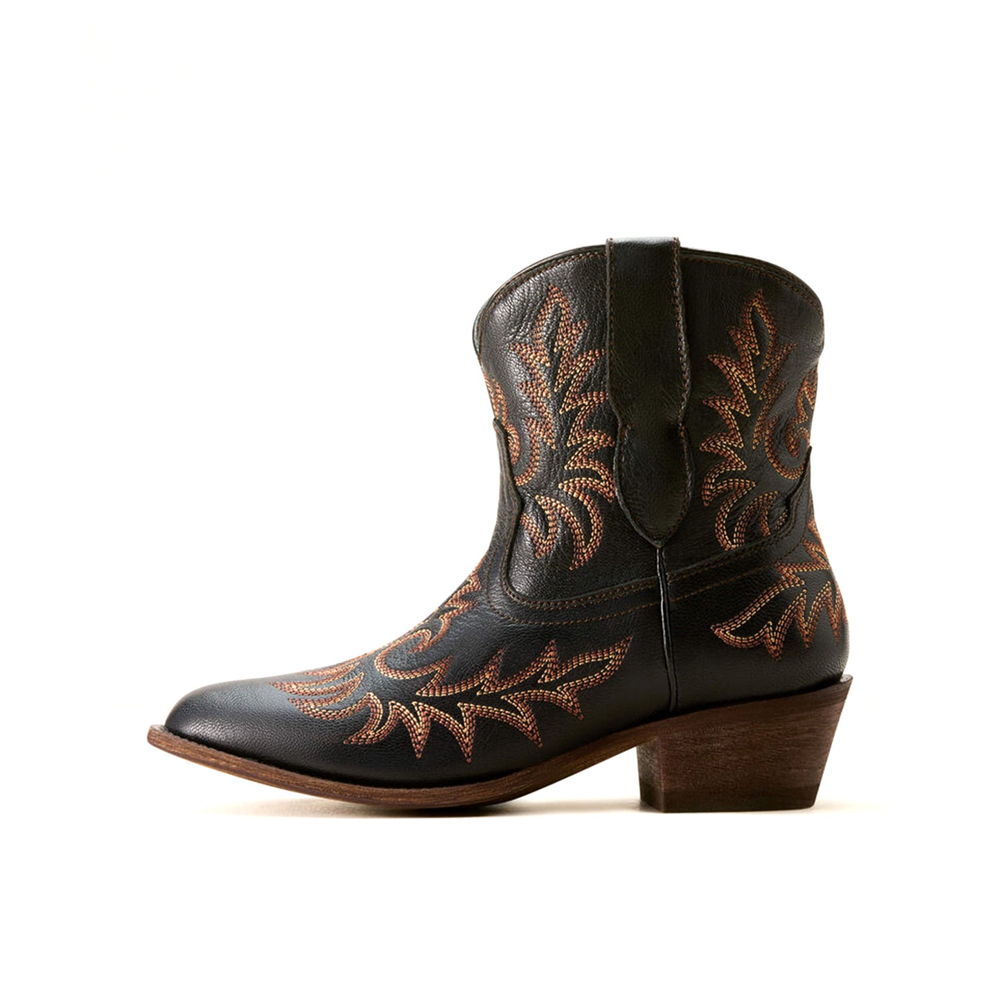 Black Round-Toe Stitching Ankle Cowgirl Boots