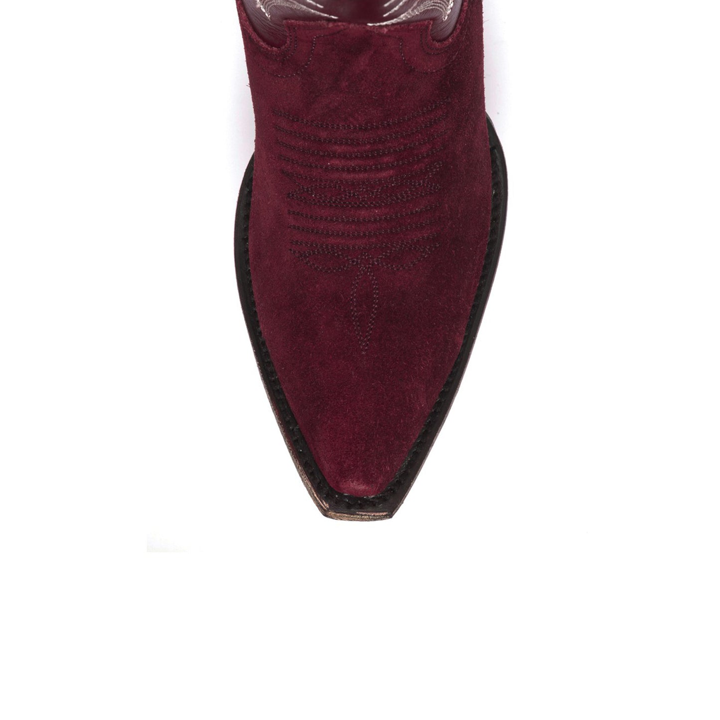 Burgundy Contrast Vegan Leather And Faux Suede Snip-Toe Inlay Embroidery Mid Calf Cowgirl Boots