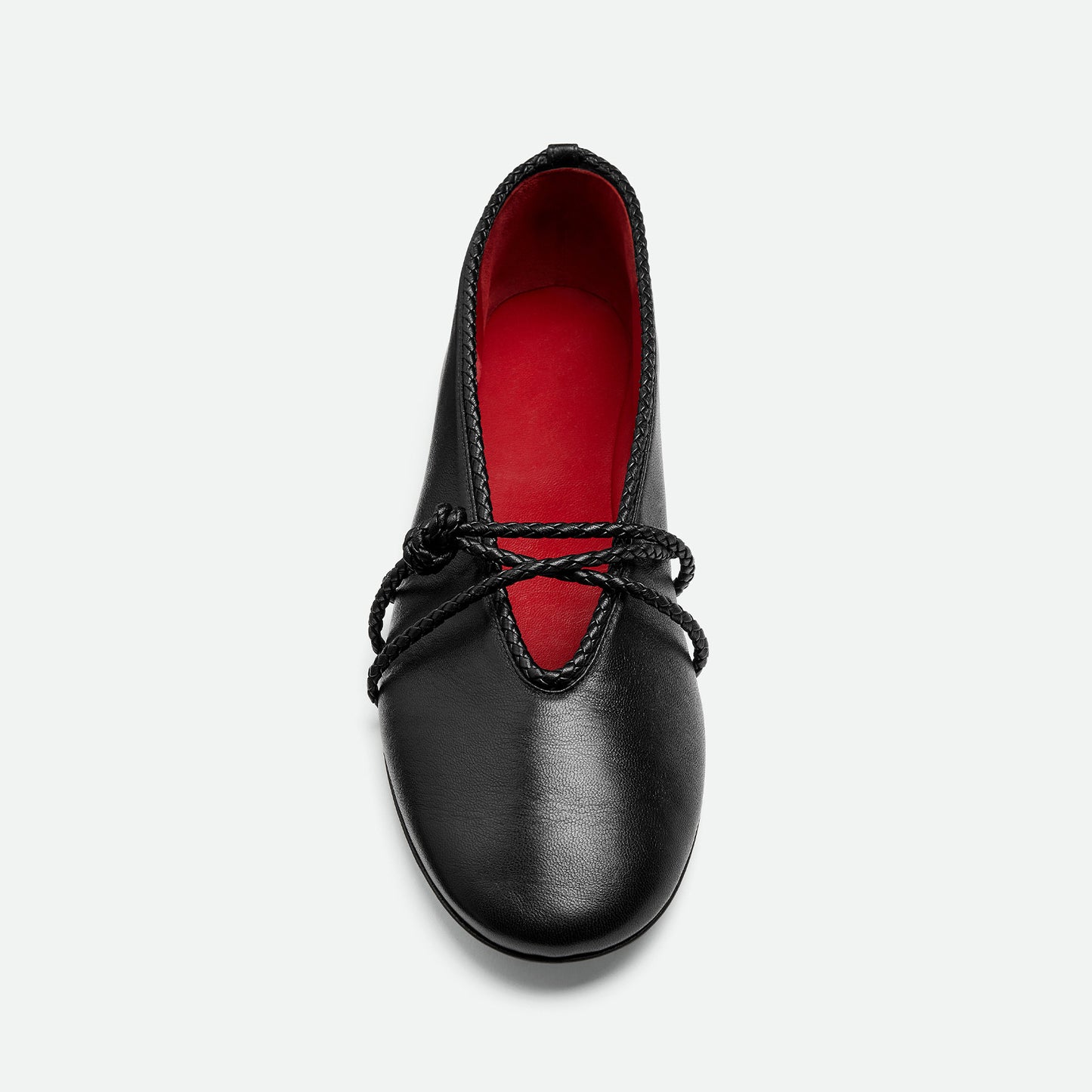 Black Round-Toe Woven Mary Jane Classic Ballet Flats