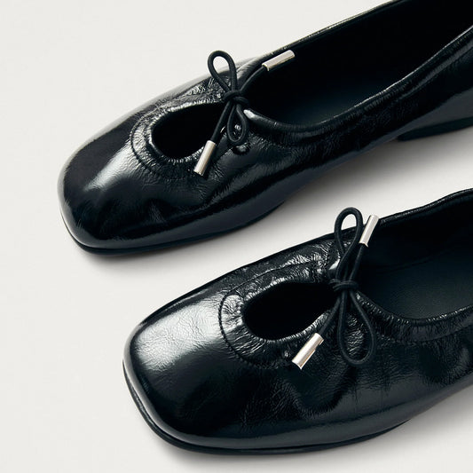Patent Black Square-Toe Stretchy Ballet Flats