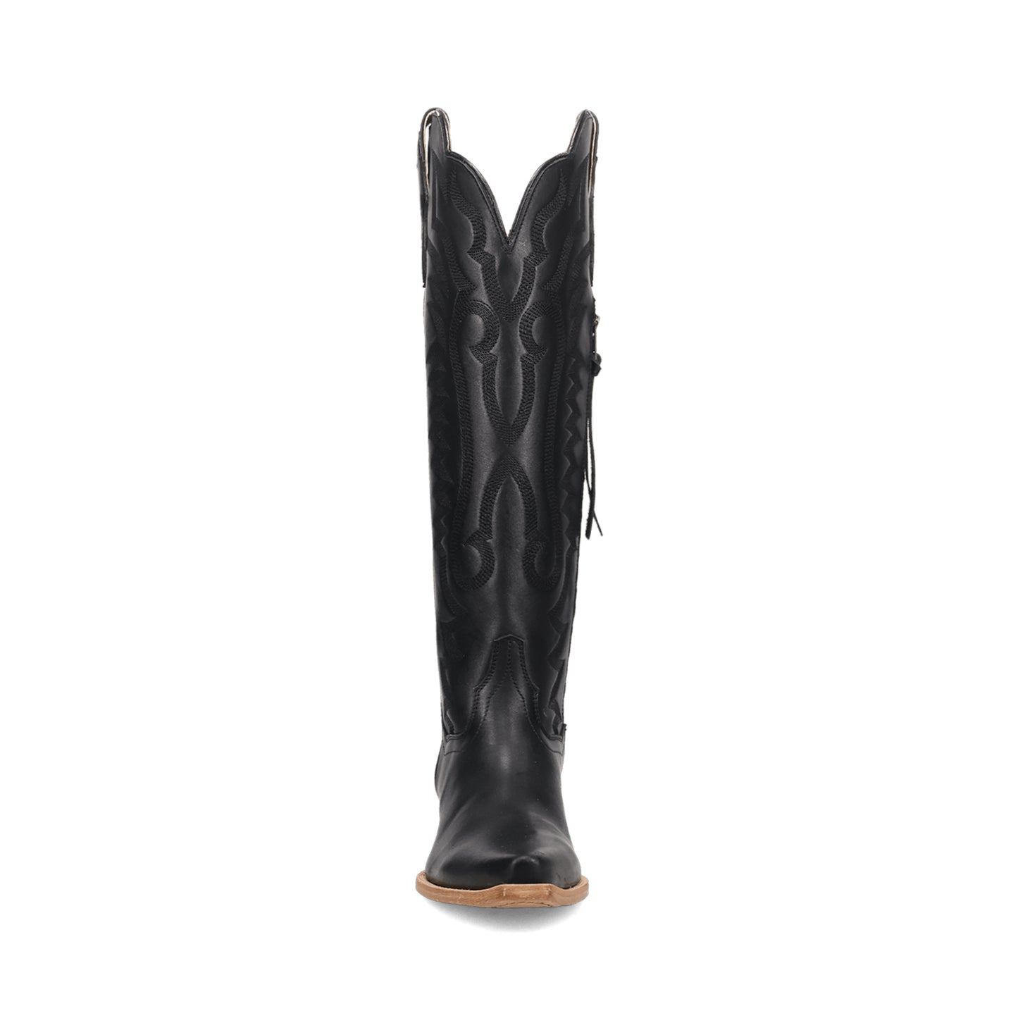 Black Snip-Toe Grace Embroidery Half-Zip Knee High Cowgirl Boots