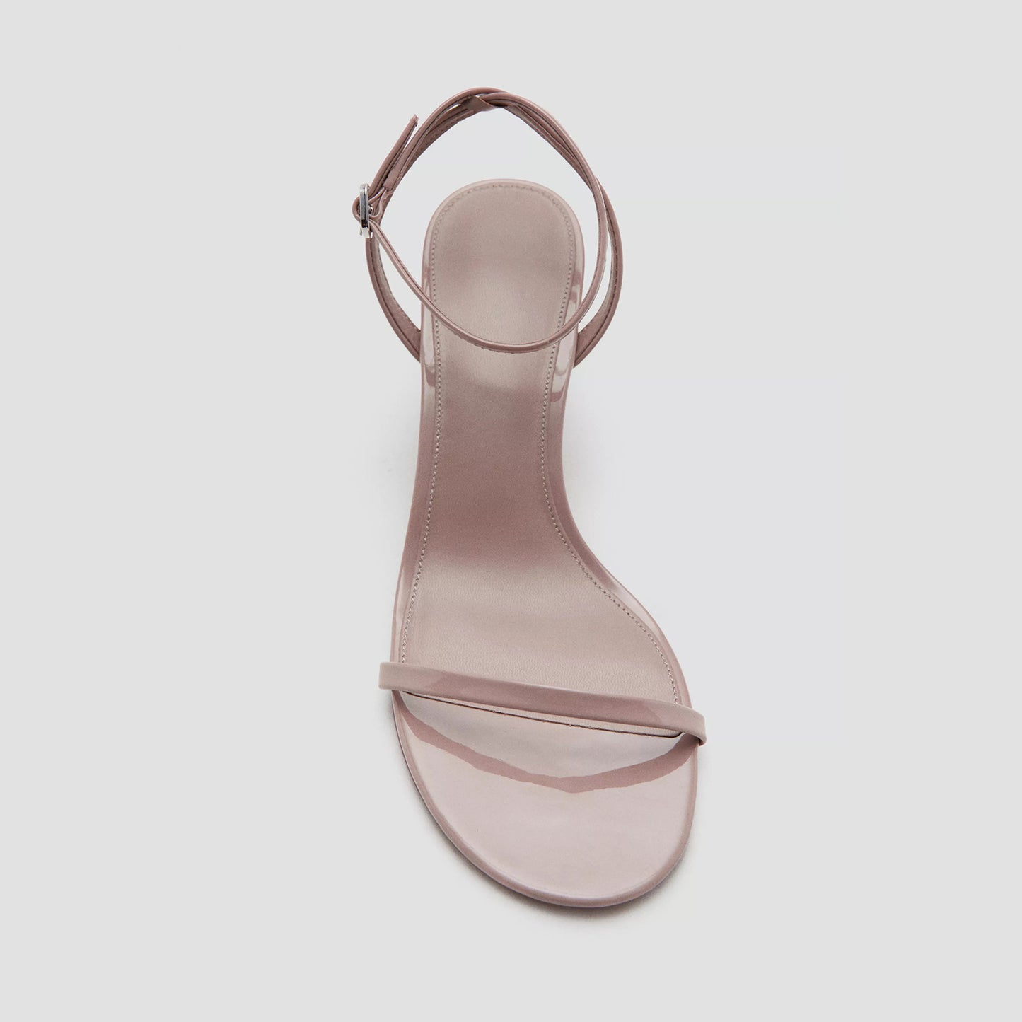 Patent Khaki Round-Toe Strappy Ankle And Back Straps Sandals Kitten Heels