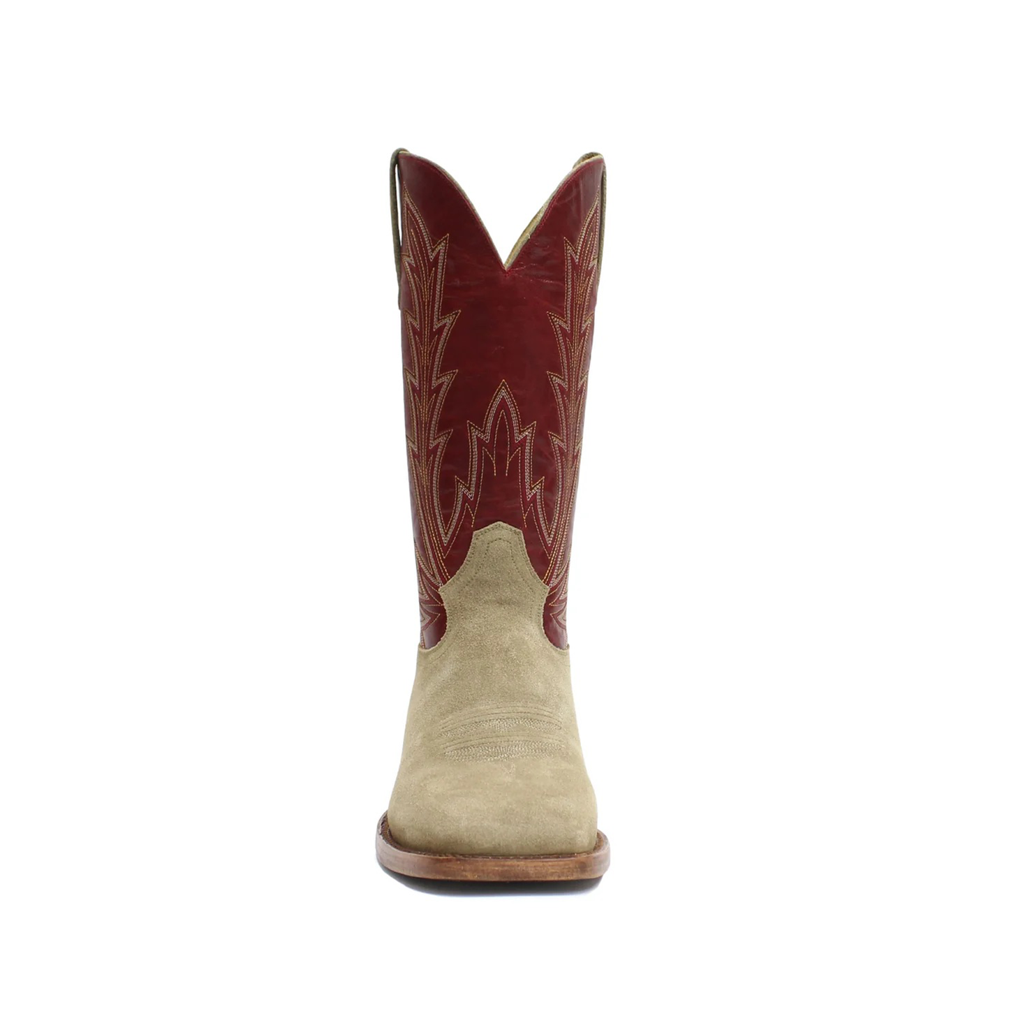 Contrast Red And Sand Square-Toe Embroidery Mid Calf Cowgirl Boots