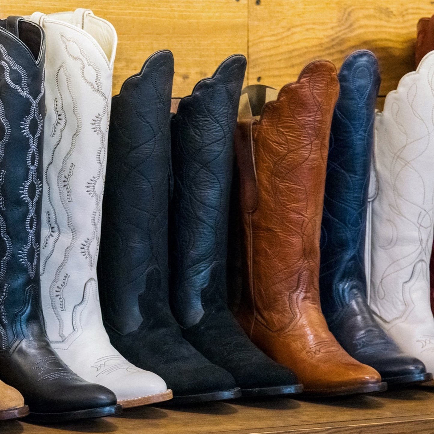 Brown Round-Toe Classic Embroidery Wide Calf Knee High Tall Cowgirl Boots
