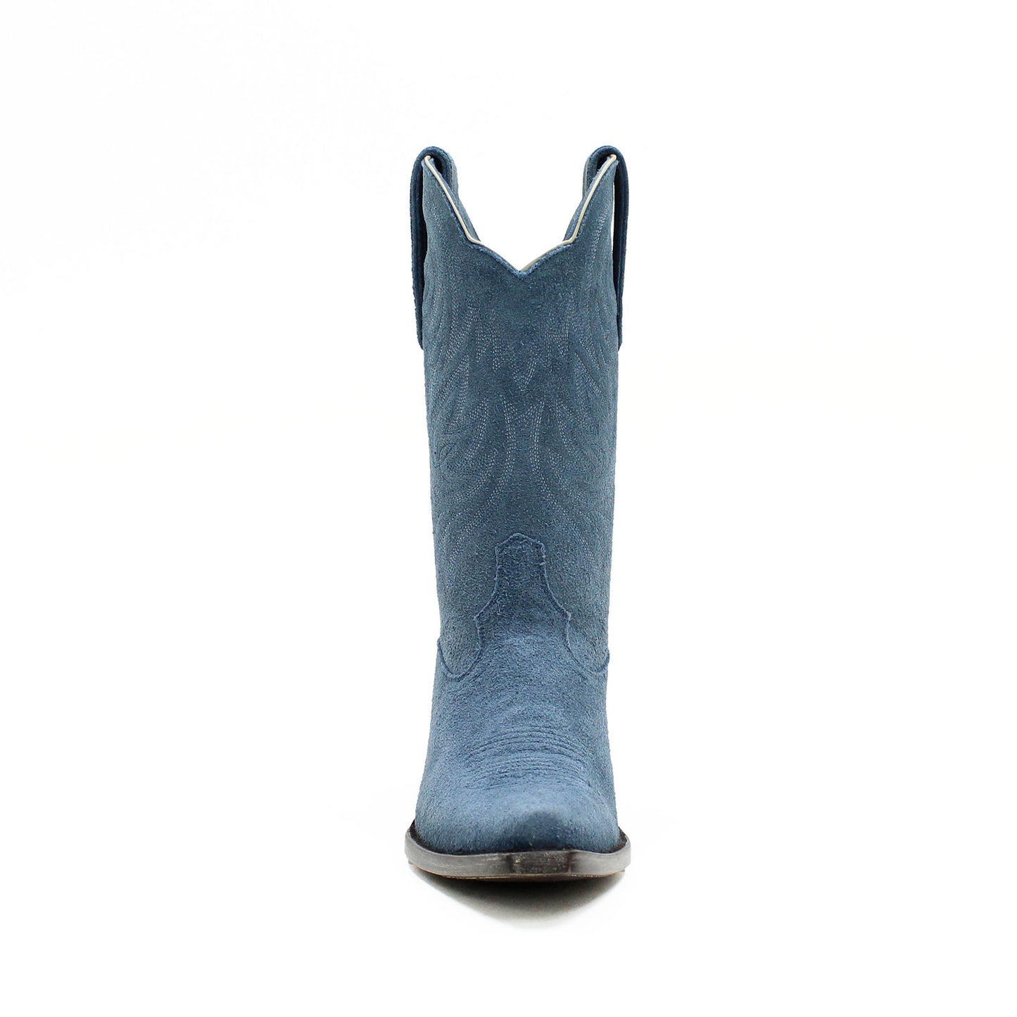 Blue Faux Suede Snip-Toe Western Embroidery Mid Calf Cowgirl Boots