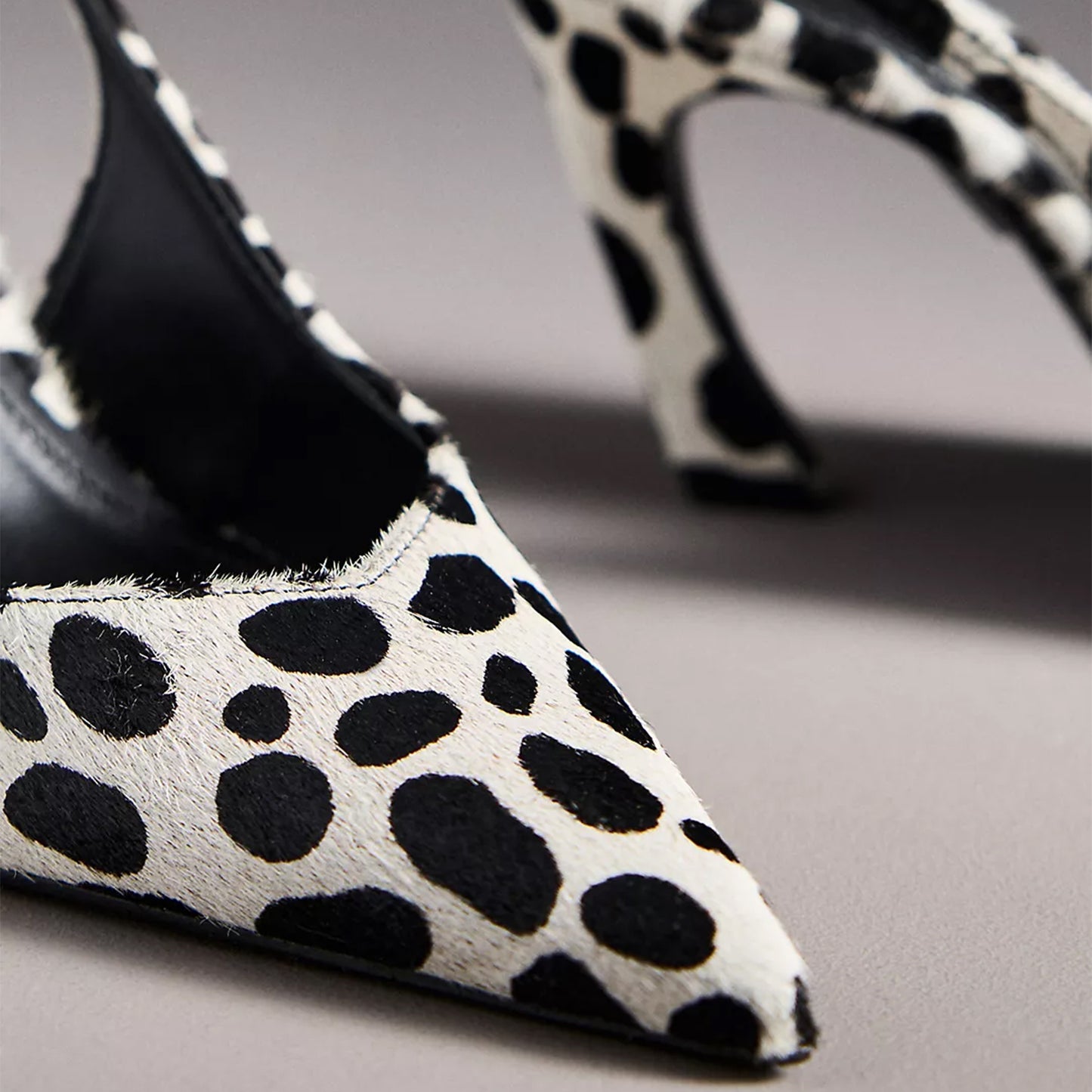 Cow Print Horse Hair Pointed-Toe Slingback High Heels