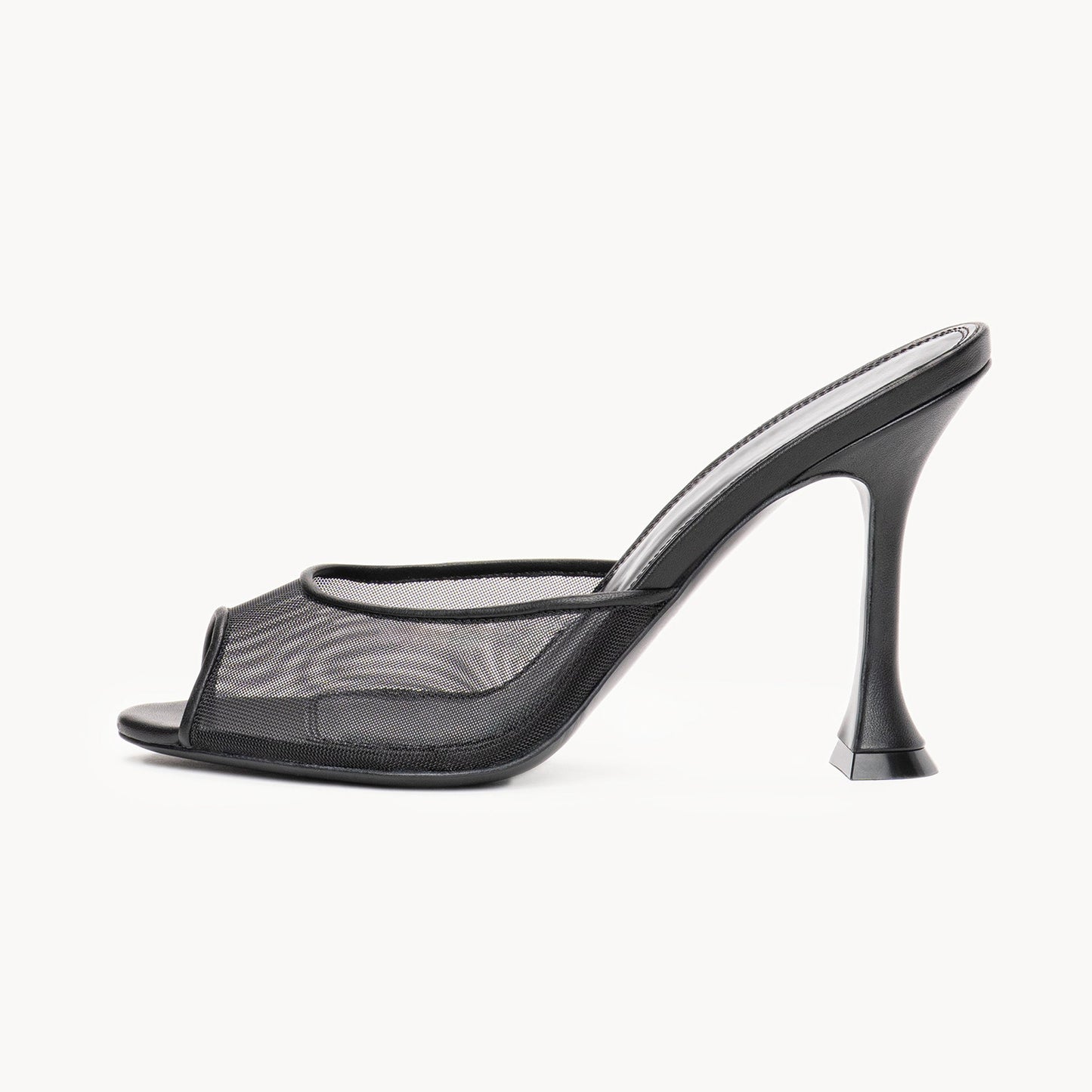 Black Mesh Almond-Toe Backless Simple High Heels