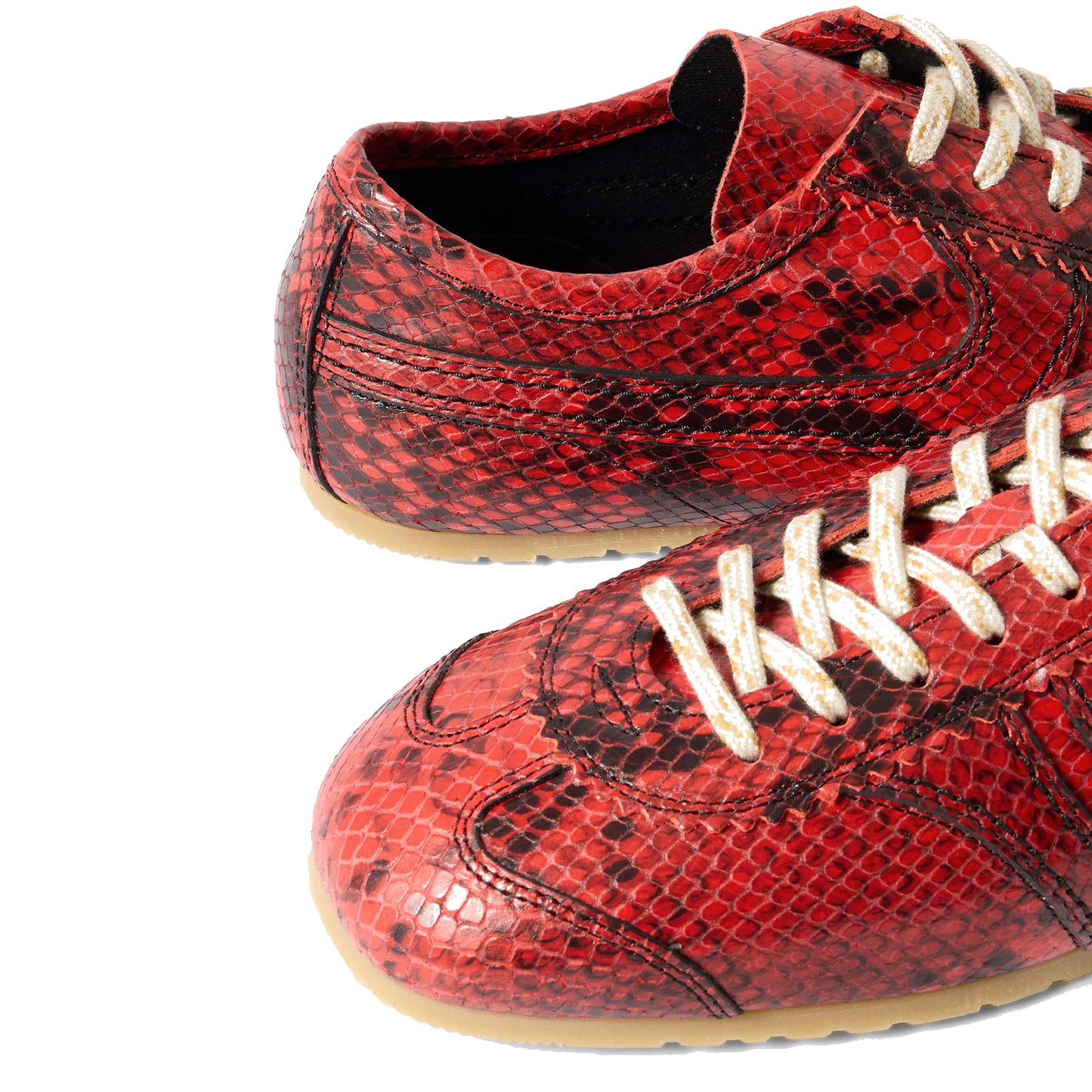 Red Snakeskin Print Vegan Leather Square-Toe Lace-Up Sneakers Flats