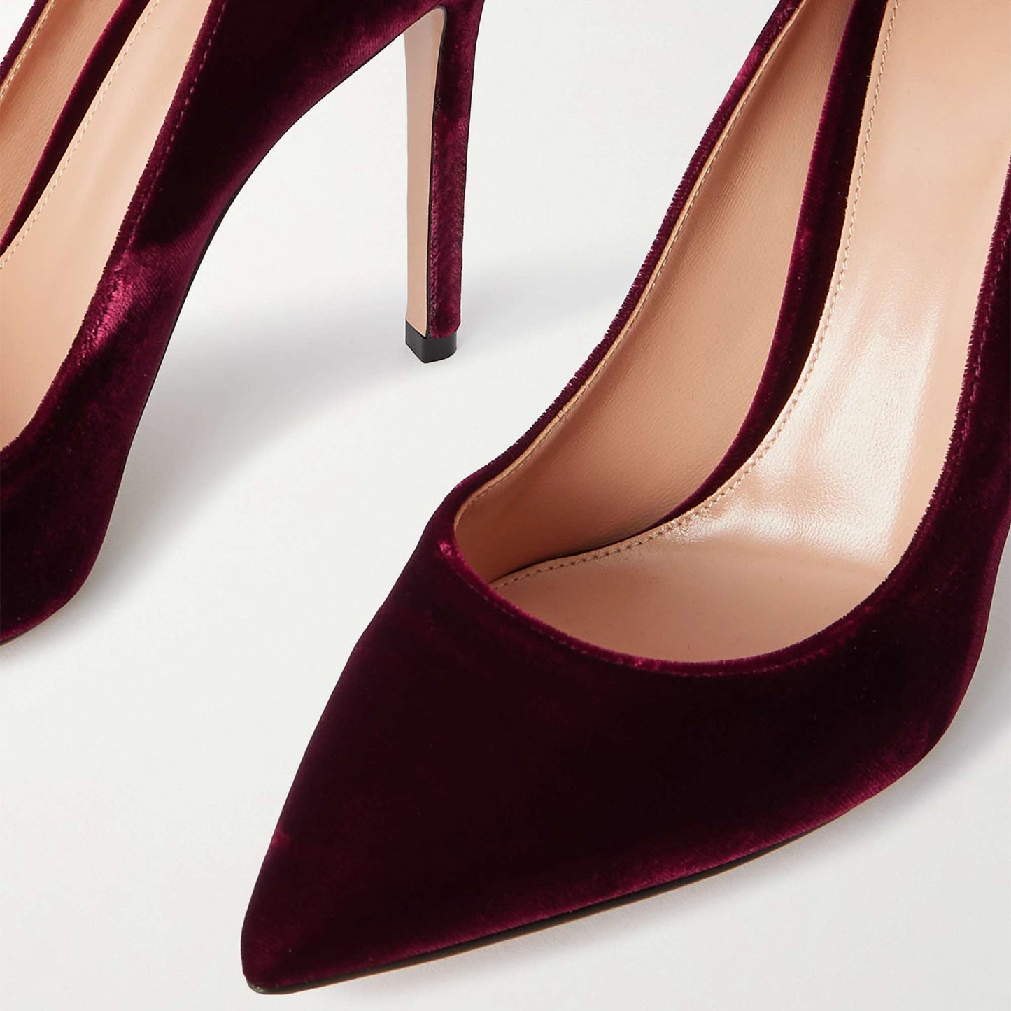 Burgundy Velvet Pointed-Toe Slip-On Classic High Heels