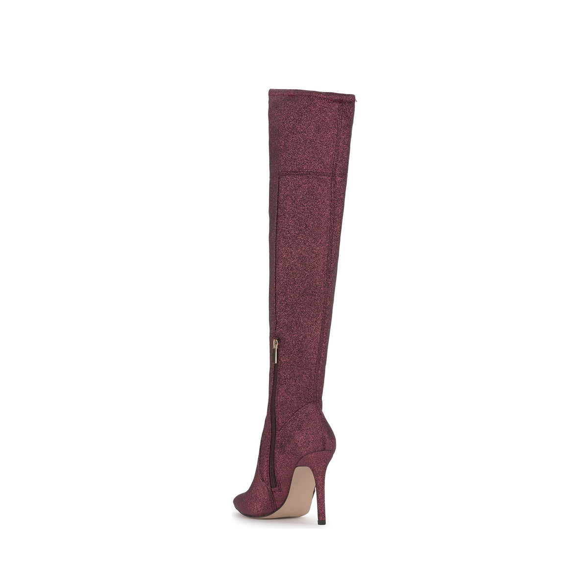 Cherry Red Glitter Pointed-Toe Half-Zip Over-The-Knee Stiletto Boots