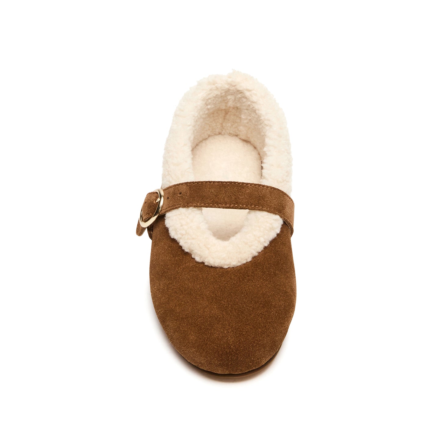 Brown Faux Suede Round-Toe Mary Jane Ballet Flats With Plush