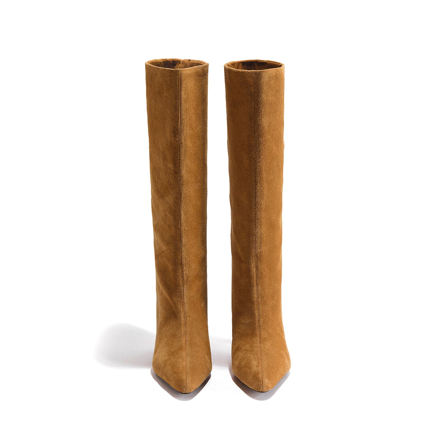 Tan Faux Suede Pointed-Toe Sleek Wide Calf Knee High Stiletto Boots