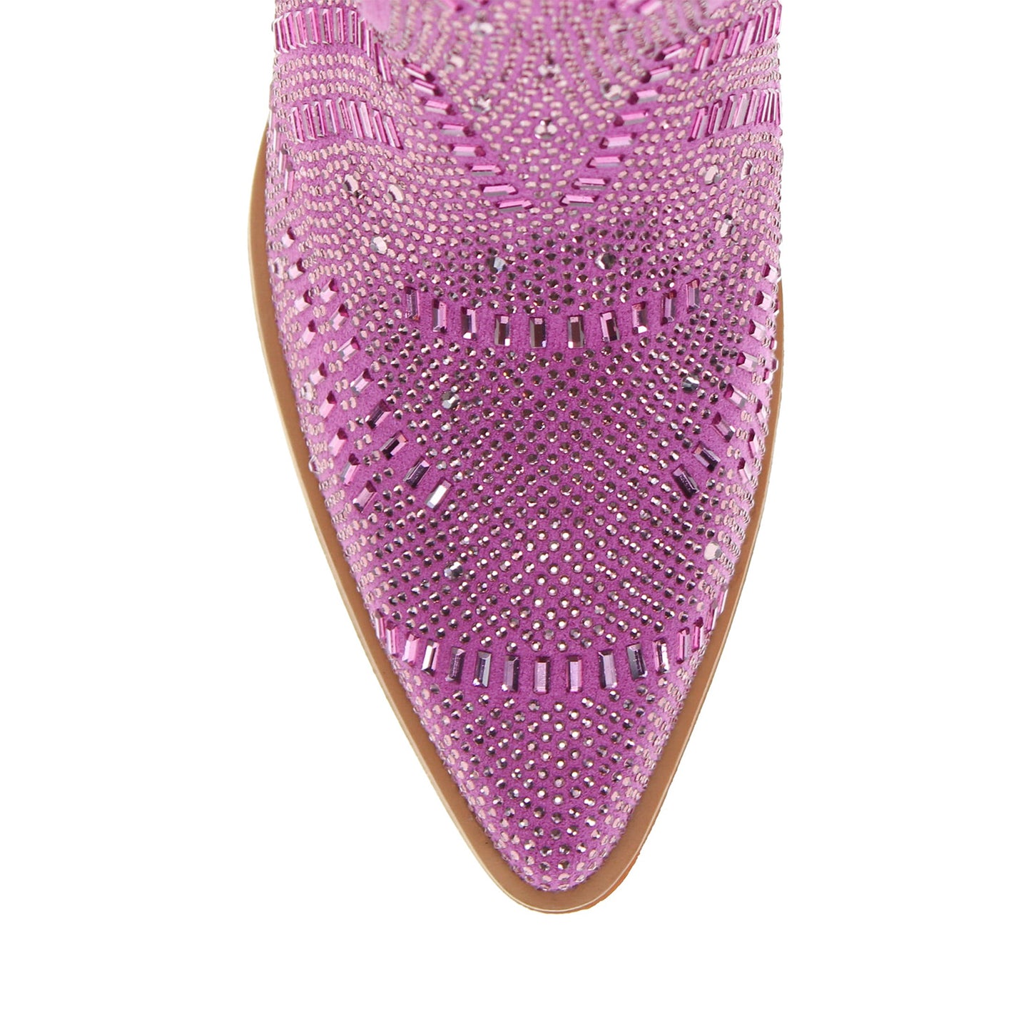 Purple Faux Suede Pointed-Toe Full Crystals Full-Zip Ankle Cowgirl Boots