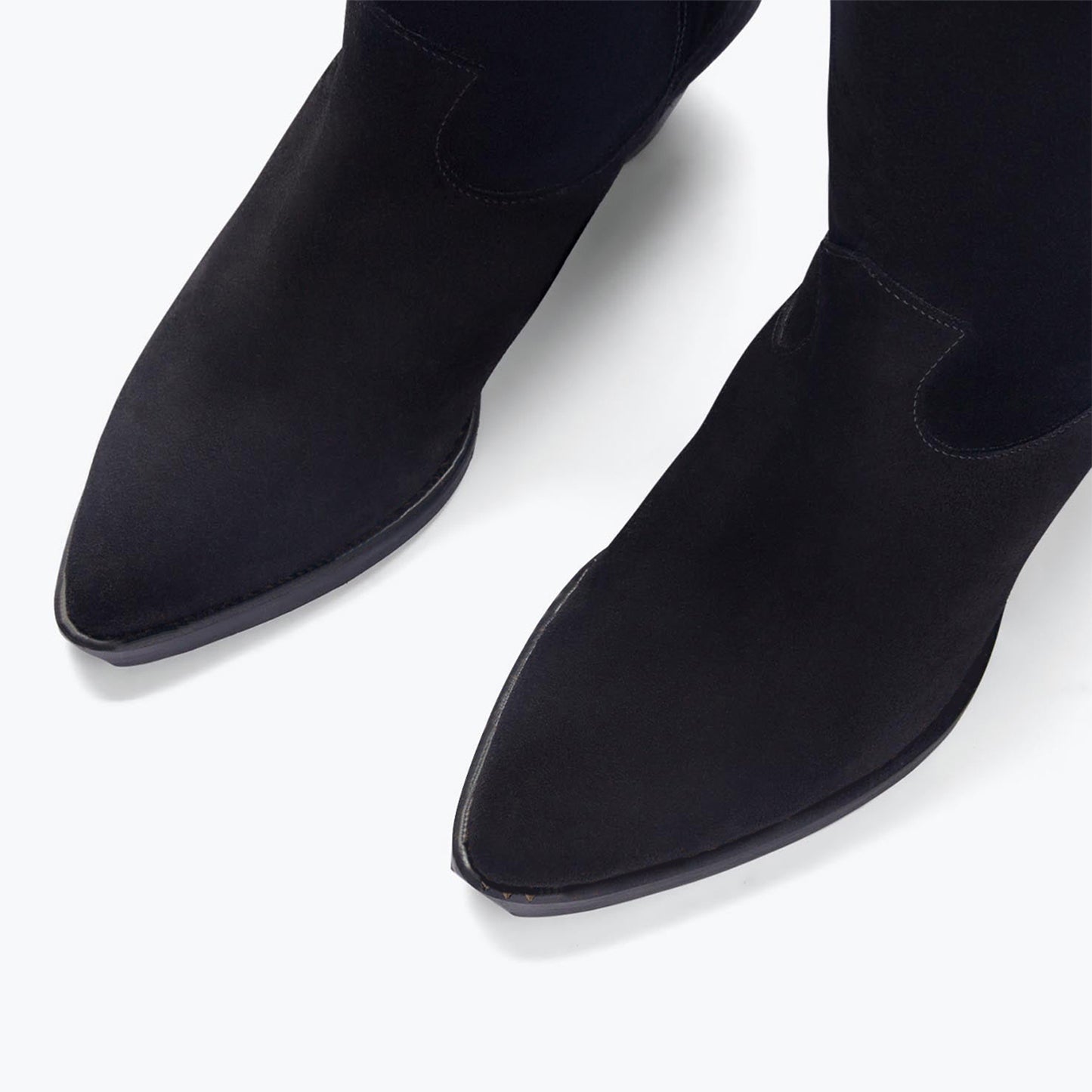 Black Faux Suede Almond-Toe Chic Ankle Cowgirl Boots