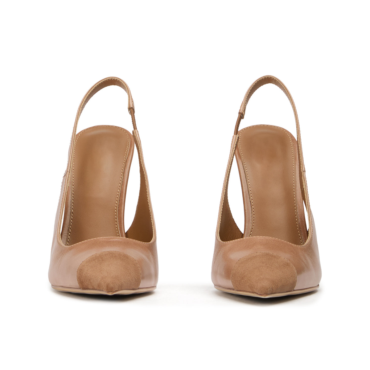 Tan And Taupe Faux Suede Pointed-Toe Slingback High Heels