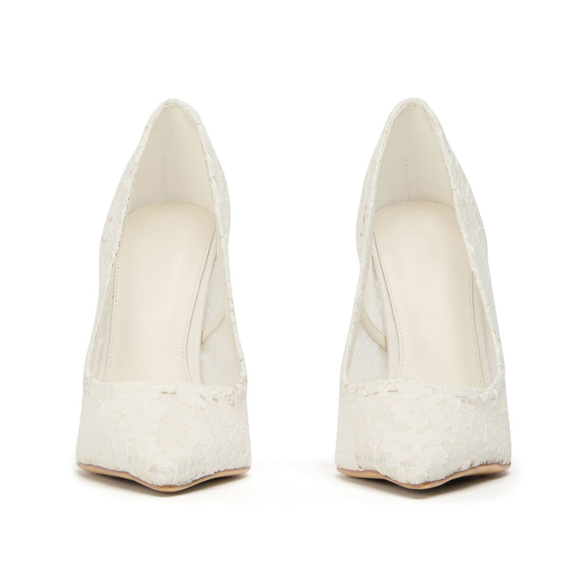 Ivory Lace Mesh Pointed-Toe Slip-On High Heels Pumps