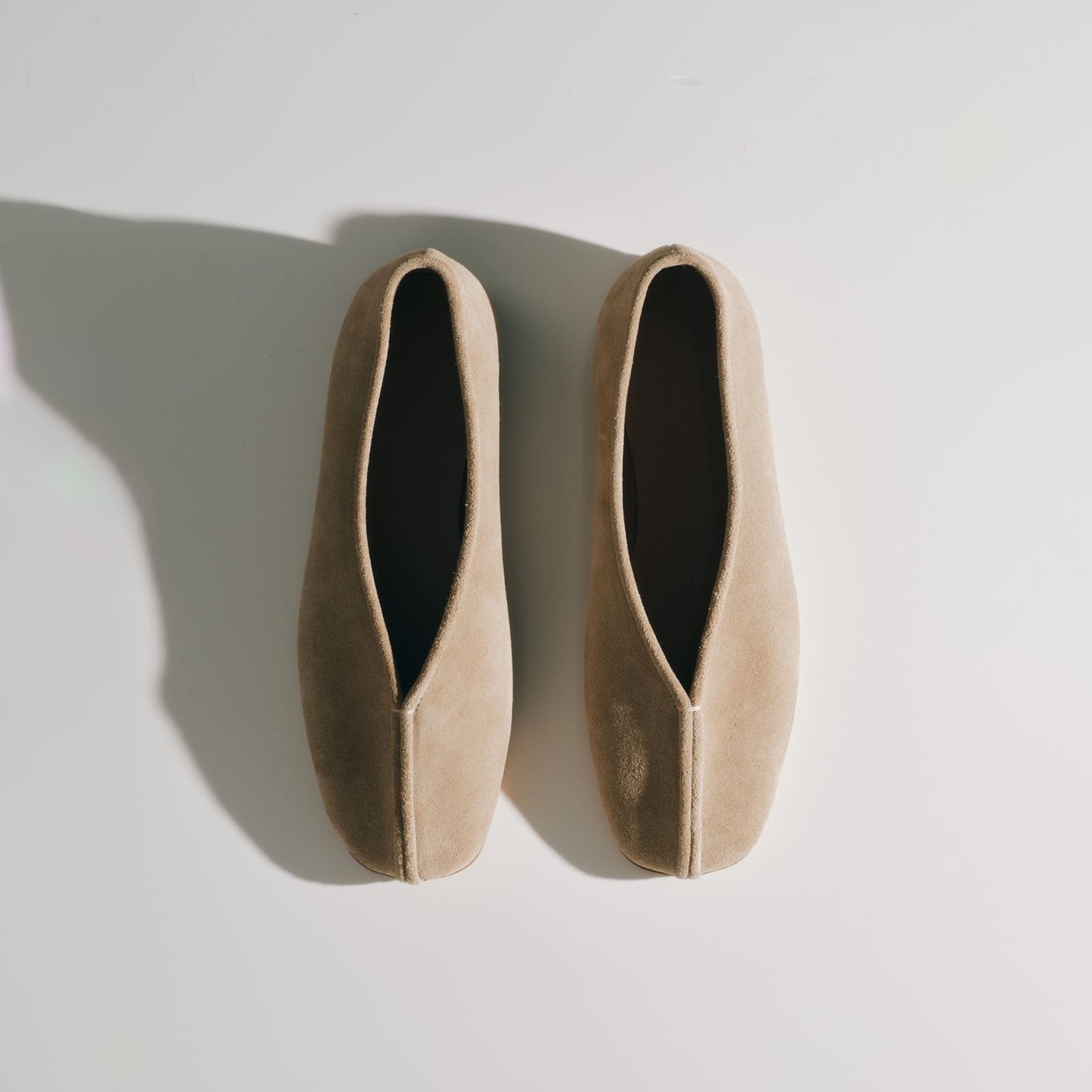 Beige Faux Suede Square-Toe Ballet Classic Flats