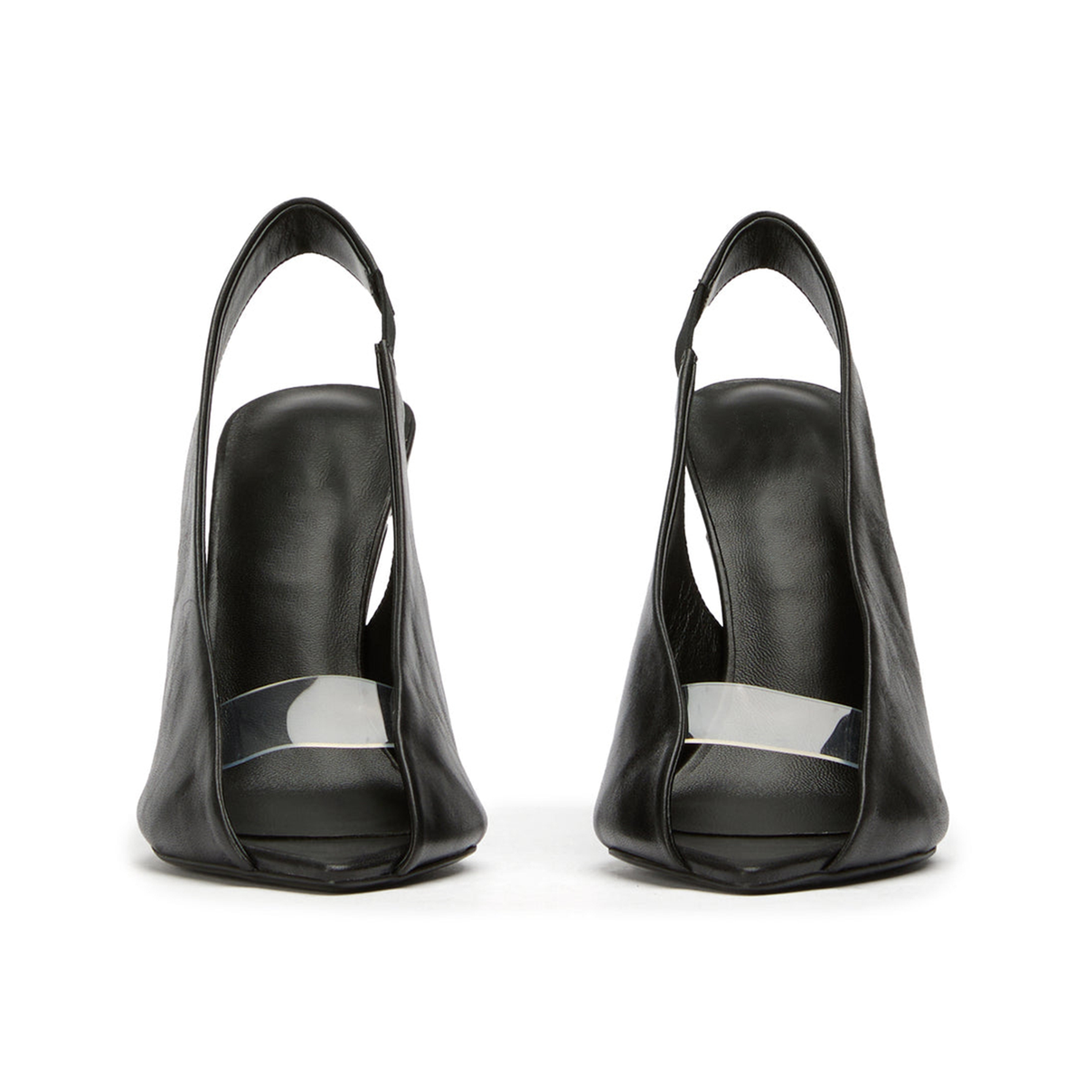 Black Pointed-Toe Front Transparent TPU Film Slingback High Heels