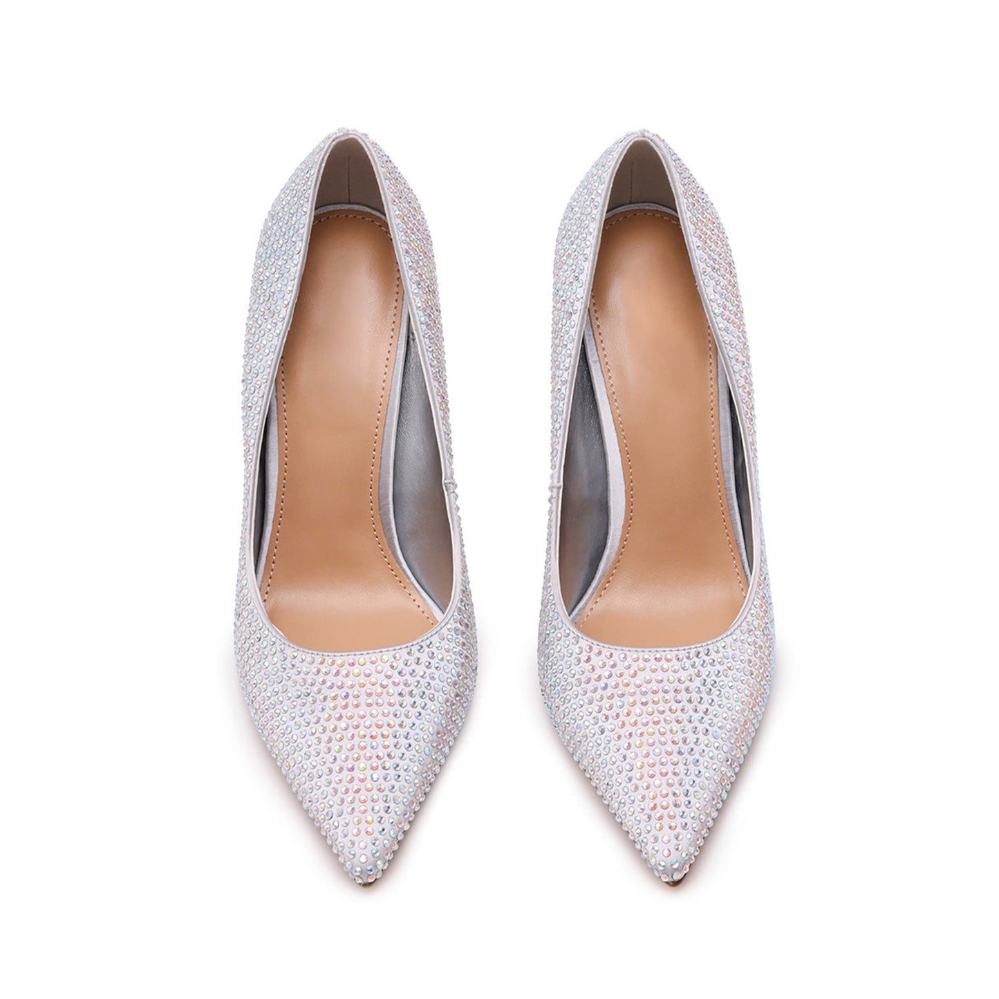 Iridescent Satin Full Rhinestones Pointed-Toe Classic Slingback High Heels