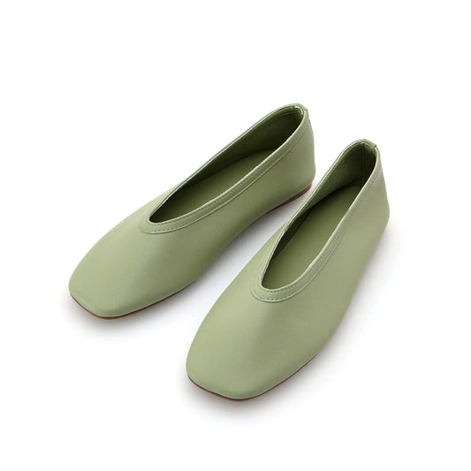 Light Green Square-Toe Classic Ballet Slip-On Flats