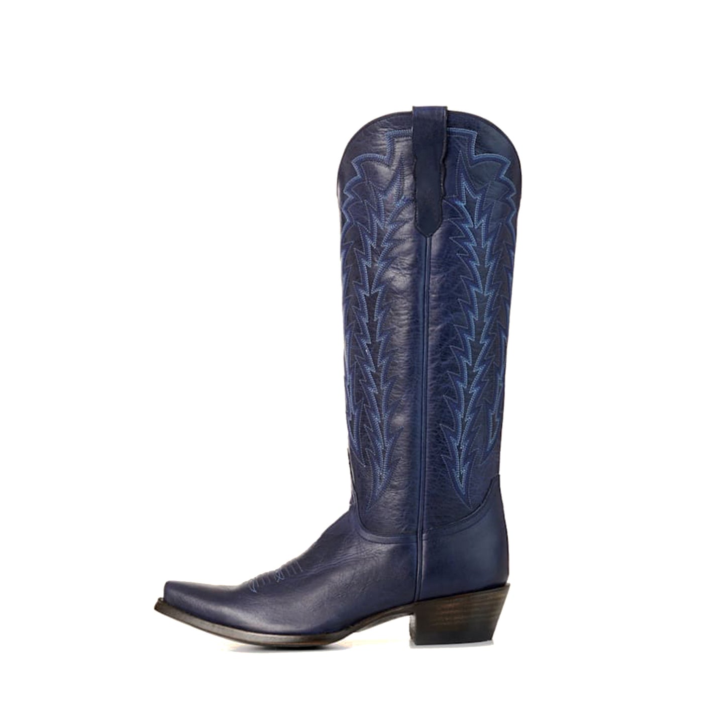 Dark Blue Snip-Toe Embroidery Sleek Mid Calf Classic Cowgirl Boots