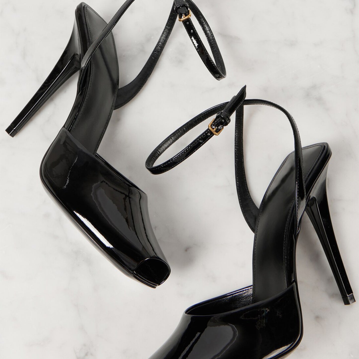 Patent Black Square-Toe Ankle Strap High Heels