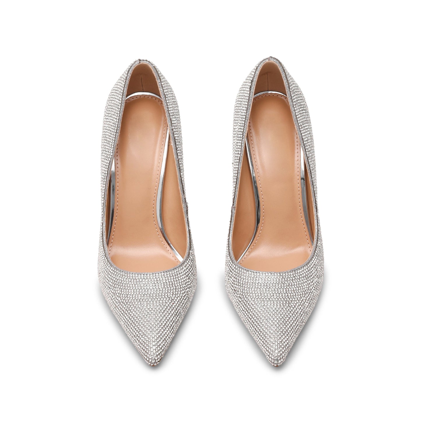 Silver Satin Full Rhinestones Pointed-Toe Classic Slingback High Heels