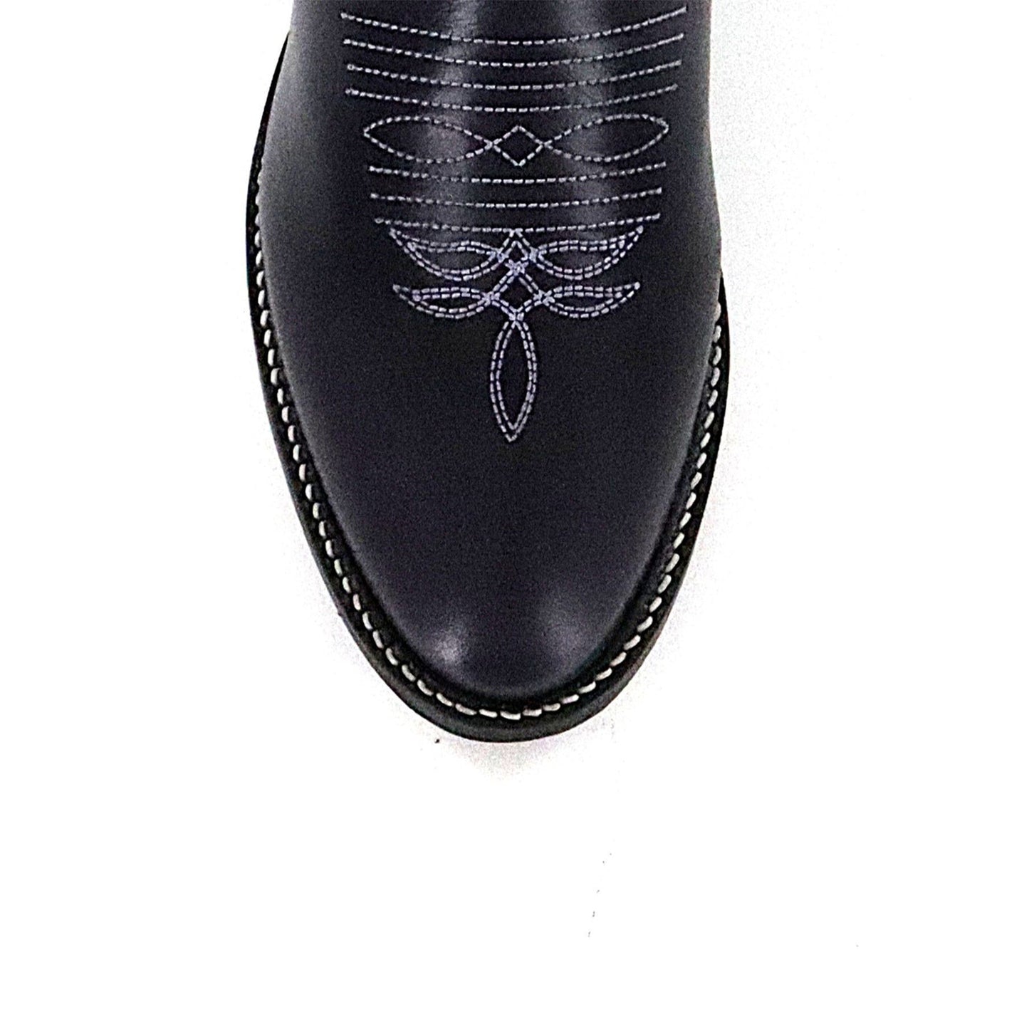 Black Round-Toe Embroidery Mid Calf Cowgirl Boots