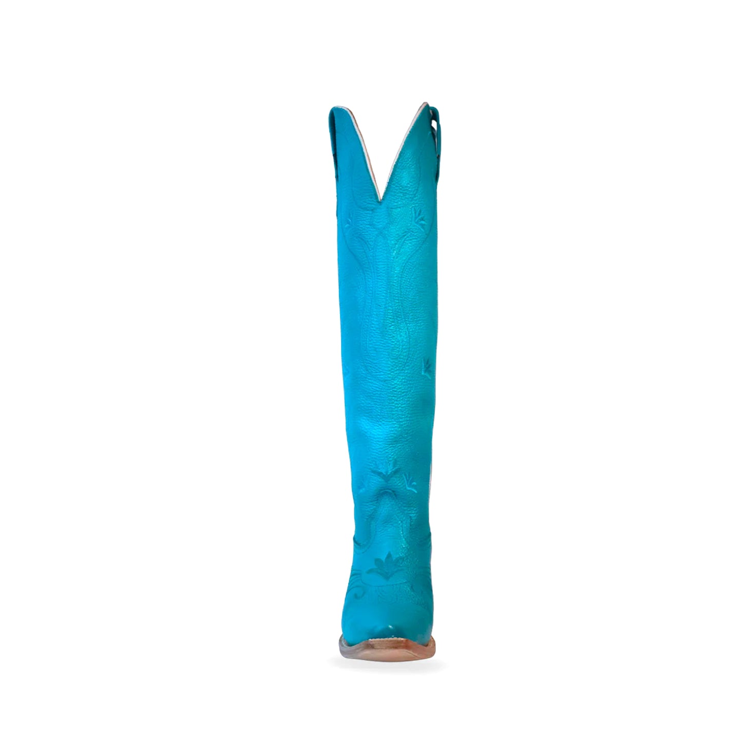 Sky Blue Snip-Toe Wide Calf Embroidery Knee High Cowgirl Boots
